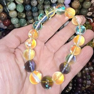 12mm Yellow Mystic Aura Quartz And Rare Black Mystic Aura Quartz Bracelet